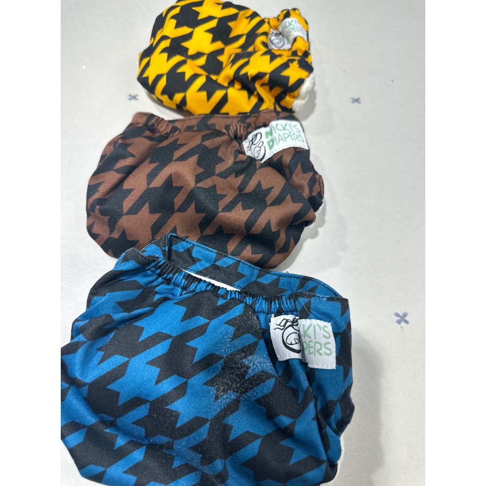 Nicki's Diapers Cloth Diaper Covers Set of 3 Houndstooth Star Pattern Multicolor